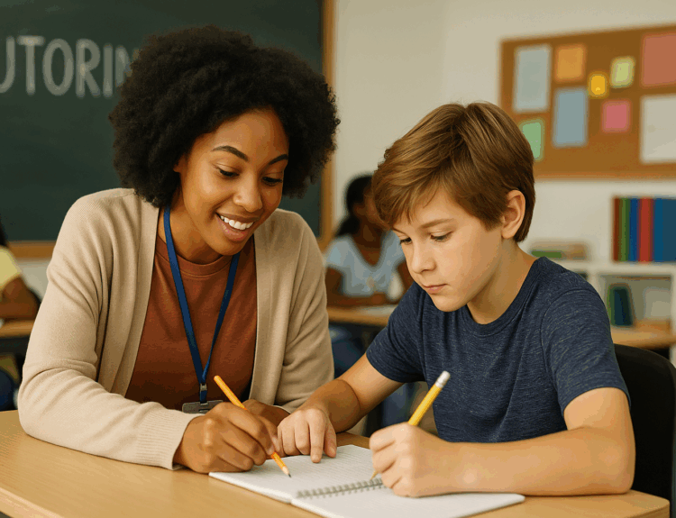 Teacher and student in classroom